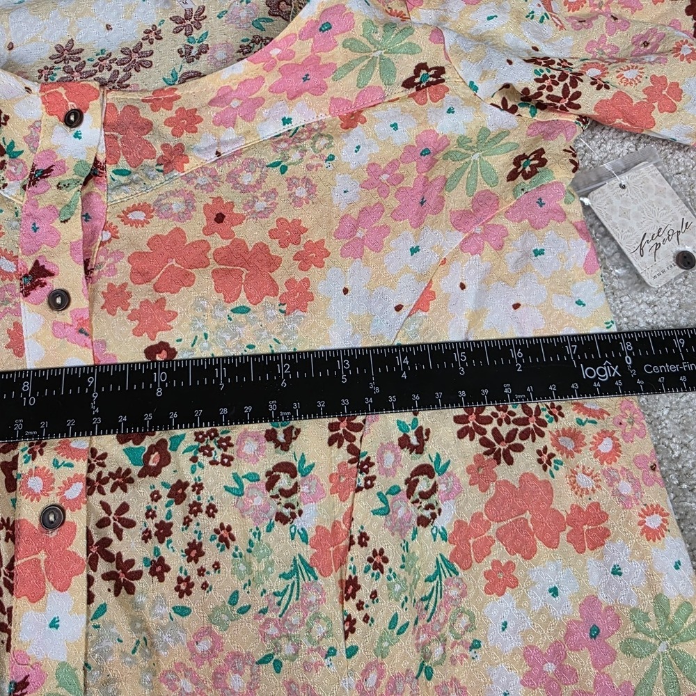 Free People Mini Dress Womens M Boho Floral Button Front Tiered Cottagecore NWT - Picture 8 of 8